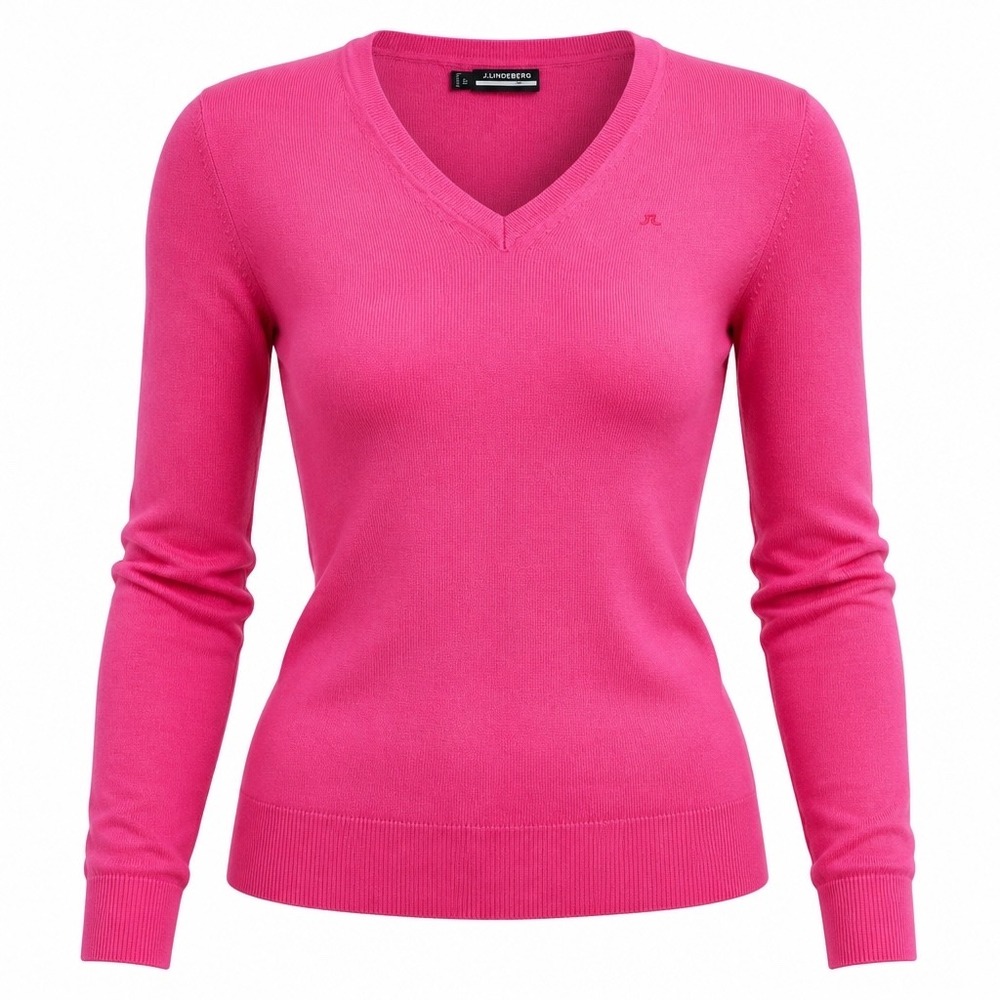 J.Lindeberg Amaya Knitted Sweater Pink V-Neck Long Sleeve Merino Wool Womens XS